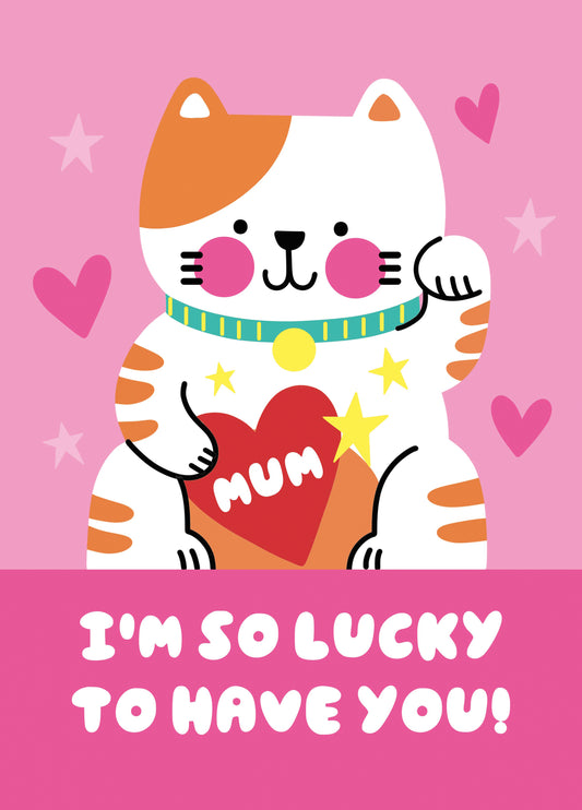 Lucky Waving Cat Mother's Day Card