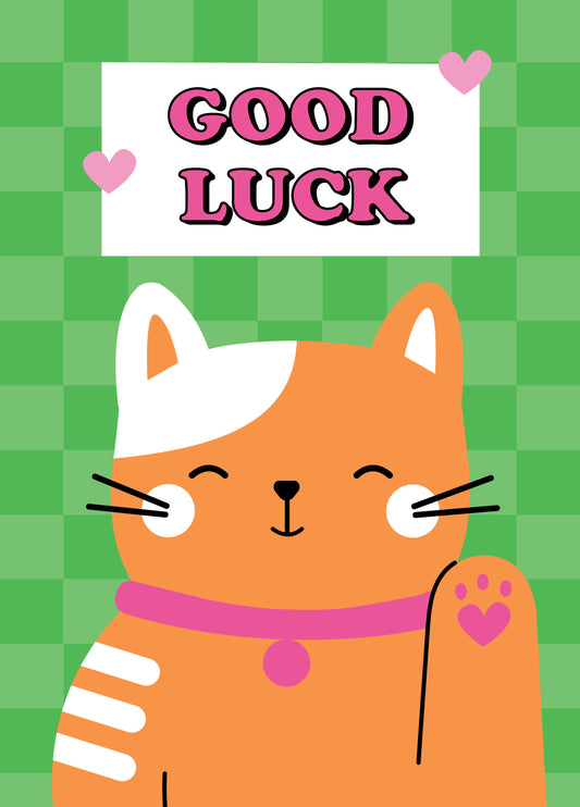 Waving Cat Good Luck Card