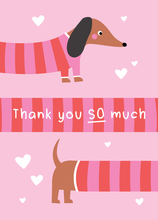 Stripy Sausage Dog Thank You Card