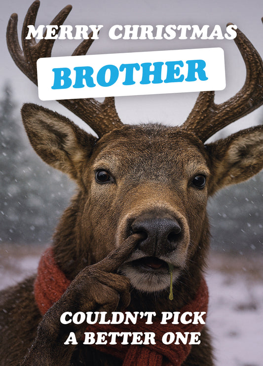 Brother Couldn't Pick Reindeer Christmas Card