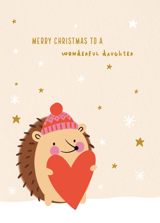 Wonderful Daughter Hedgehog Christmas Card