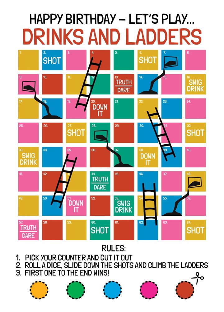Interactive Birthday Card - Drinks And Ladders