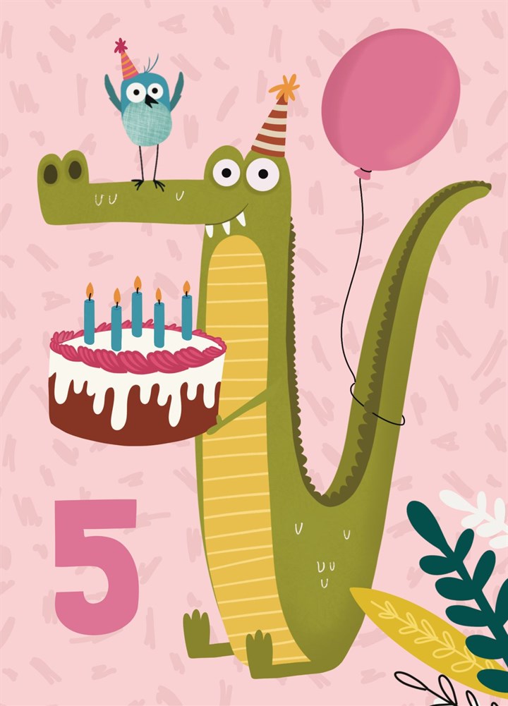 Cute Crocodile 5th Birthday Card