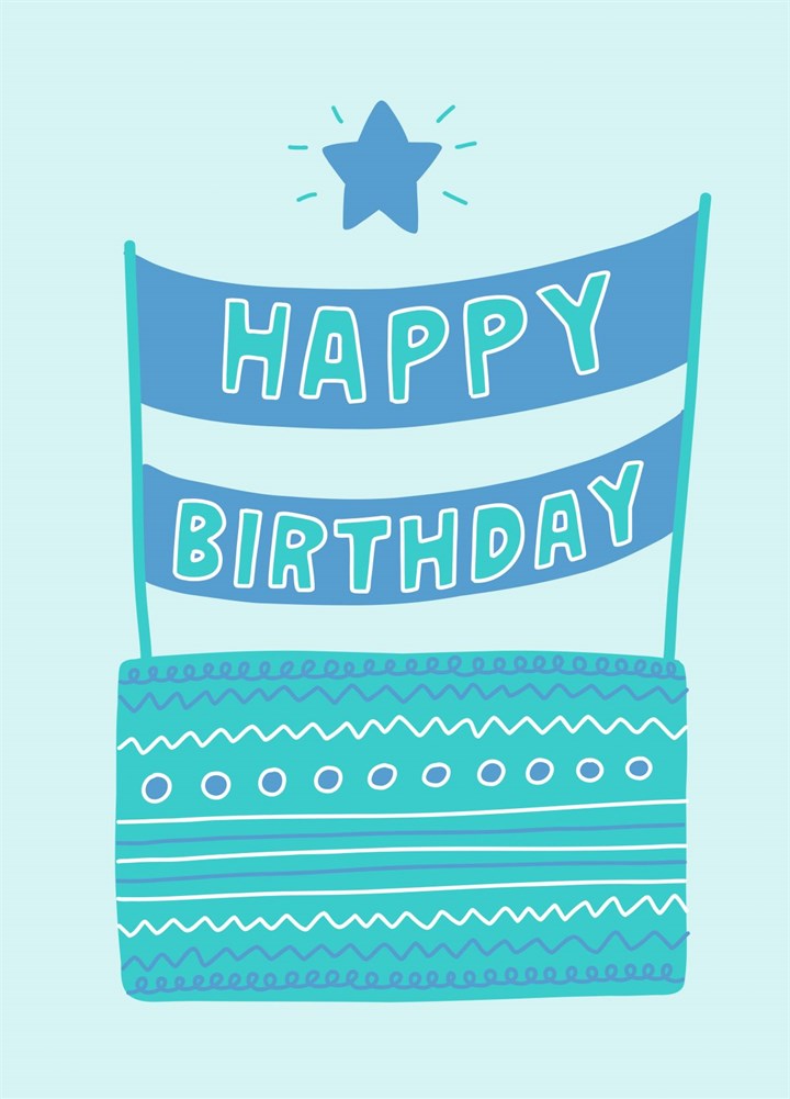Happy Birthday Blue Cake Card