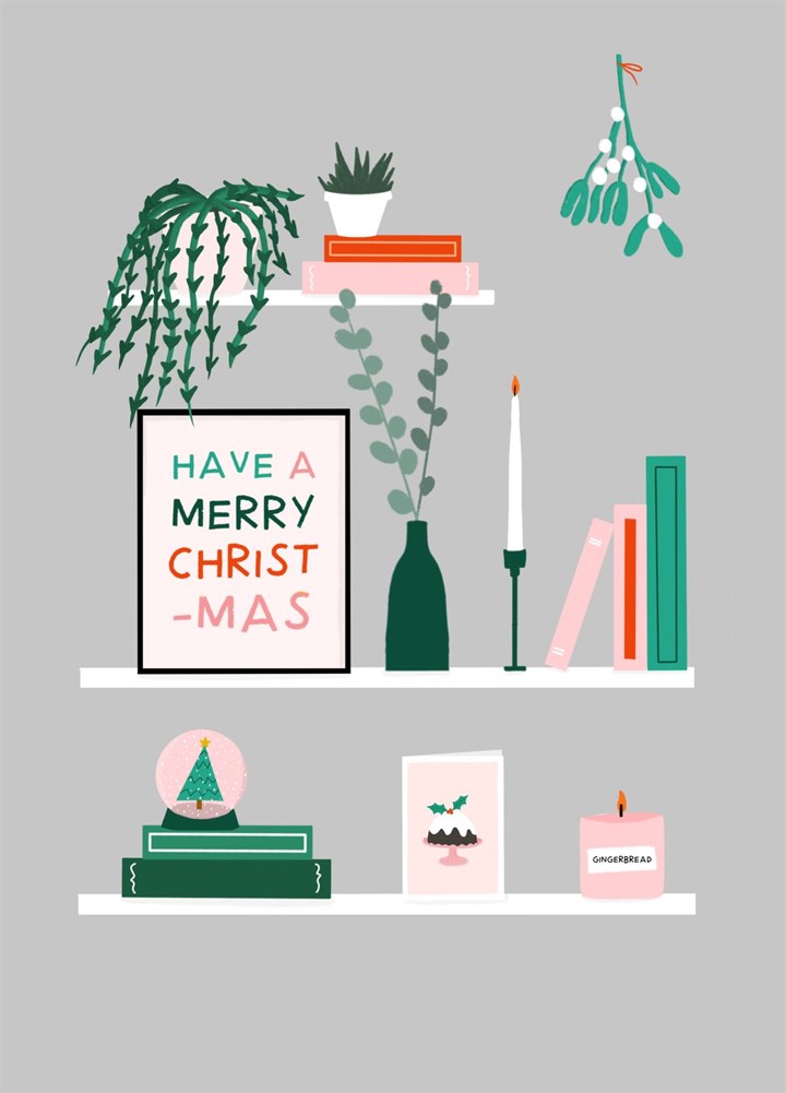 Cute Christmas Shelves Illustration Card