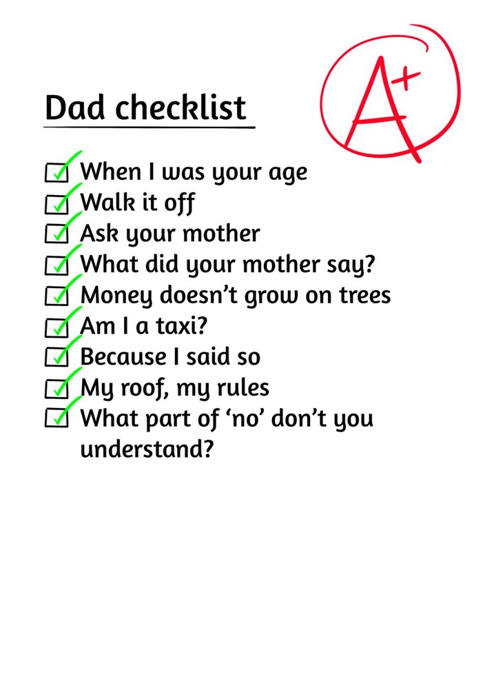 No1 Dad's Checklist Card