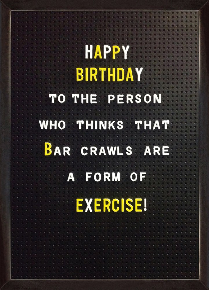 Bar Crawl Exercise Card