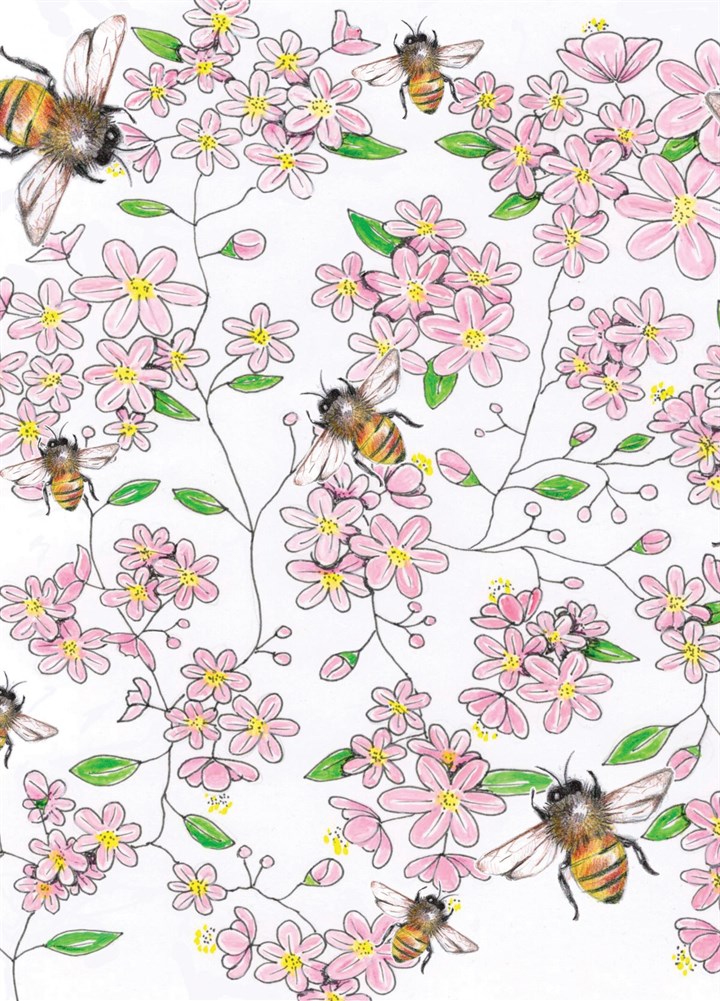 Honey Bees & Cherry Blossom Card