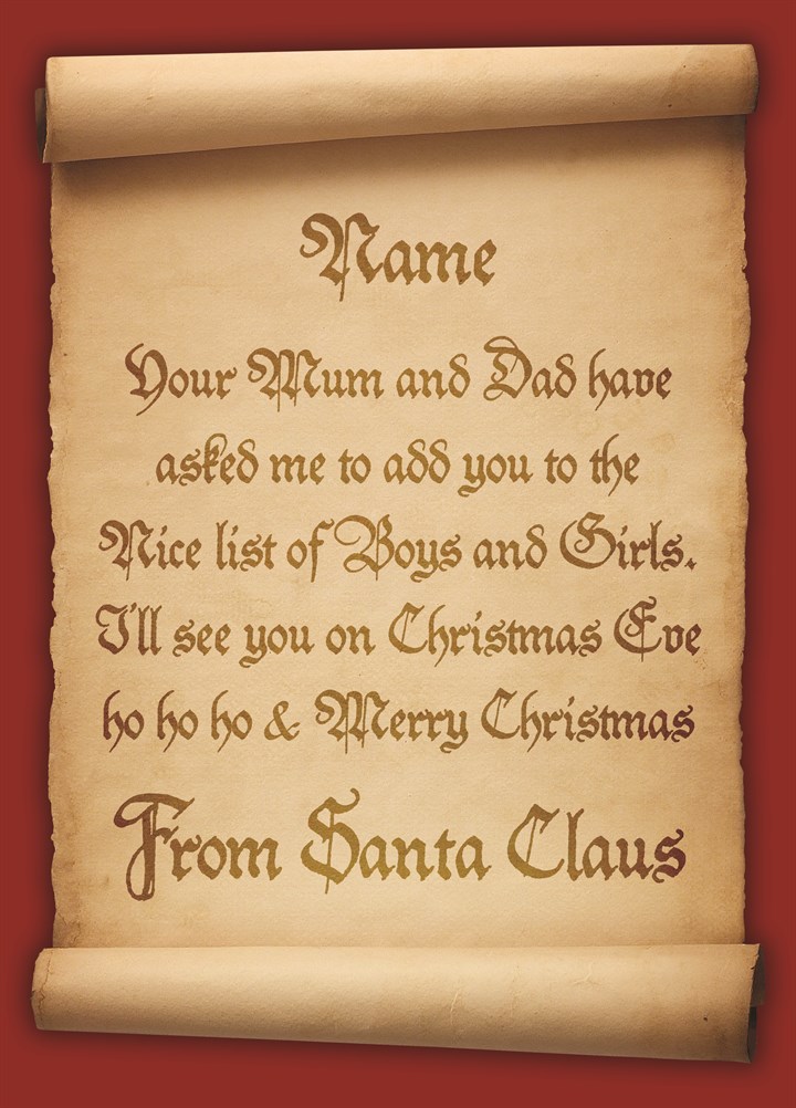 I Have Added You To The Nice List - Mum & Dad Card