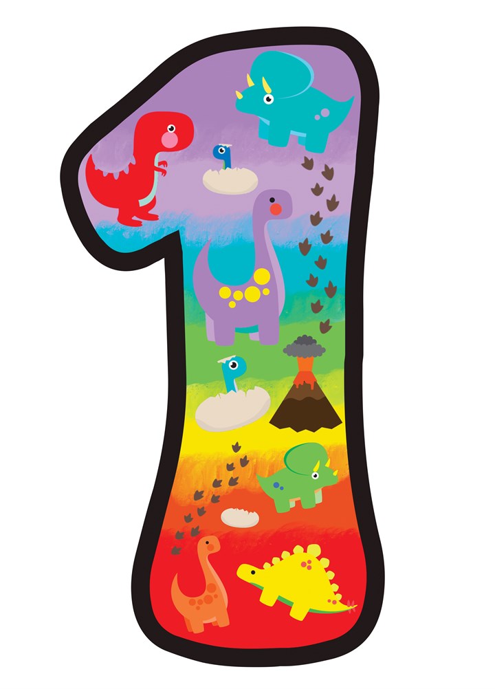 1st Birthday Rainbow Dinosaur Card