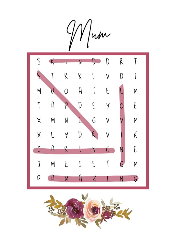 Mum Wordsearch Mothers Day Card