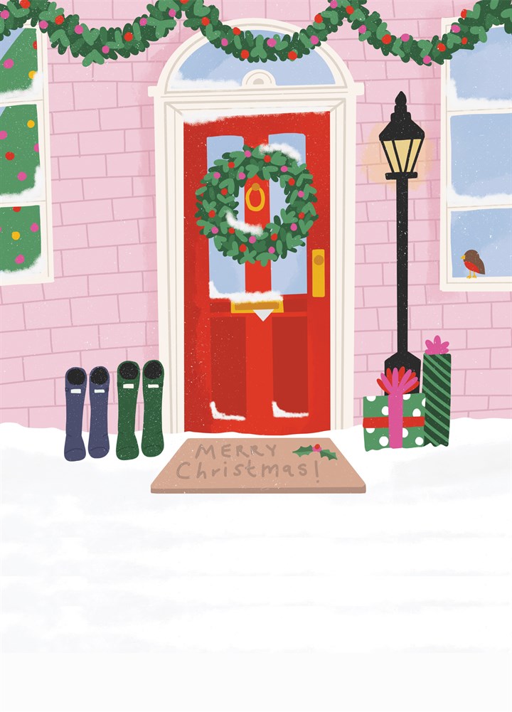 Front Door Wreath Christmas Card