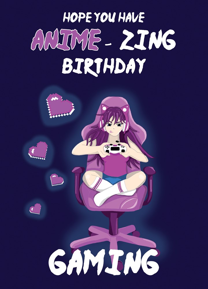 Anime-Zing Gamer Birthday Card