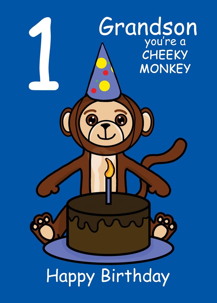 Cheeky Monkey Grandson 1st Birthday Card