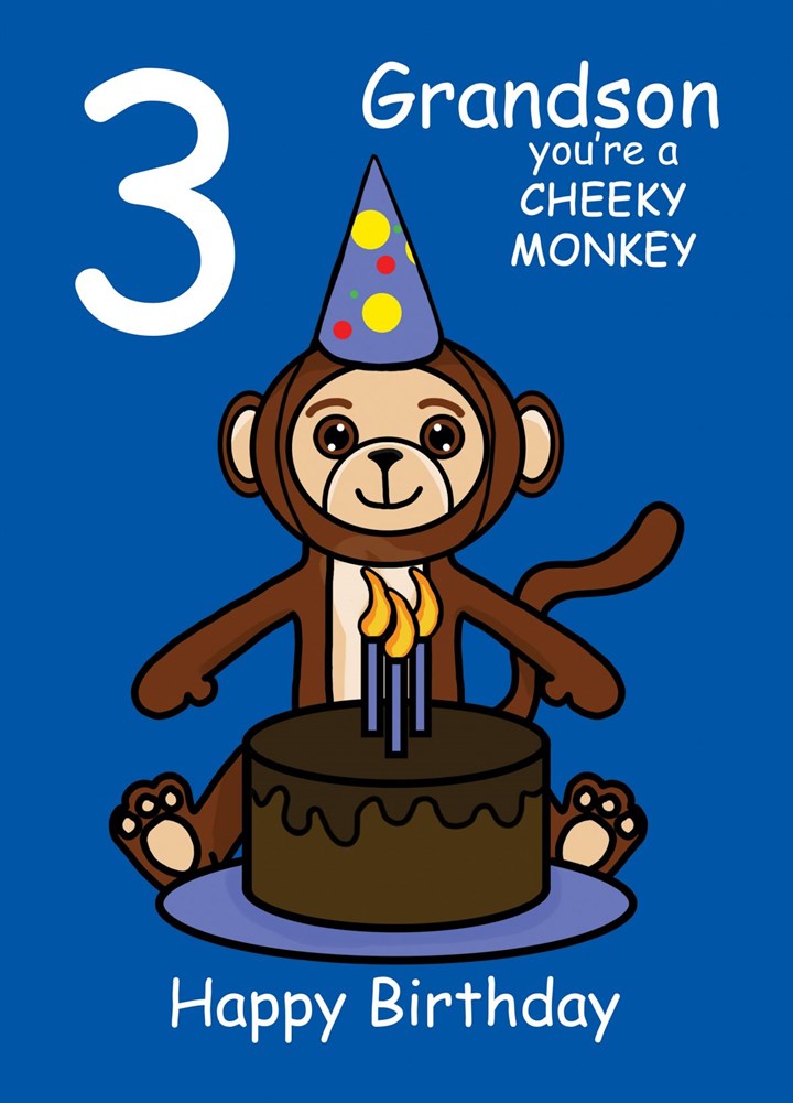 Cheeky Monkey Grandson 3rd Birthday Card
