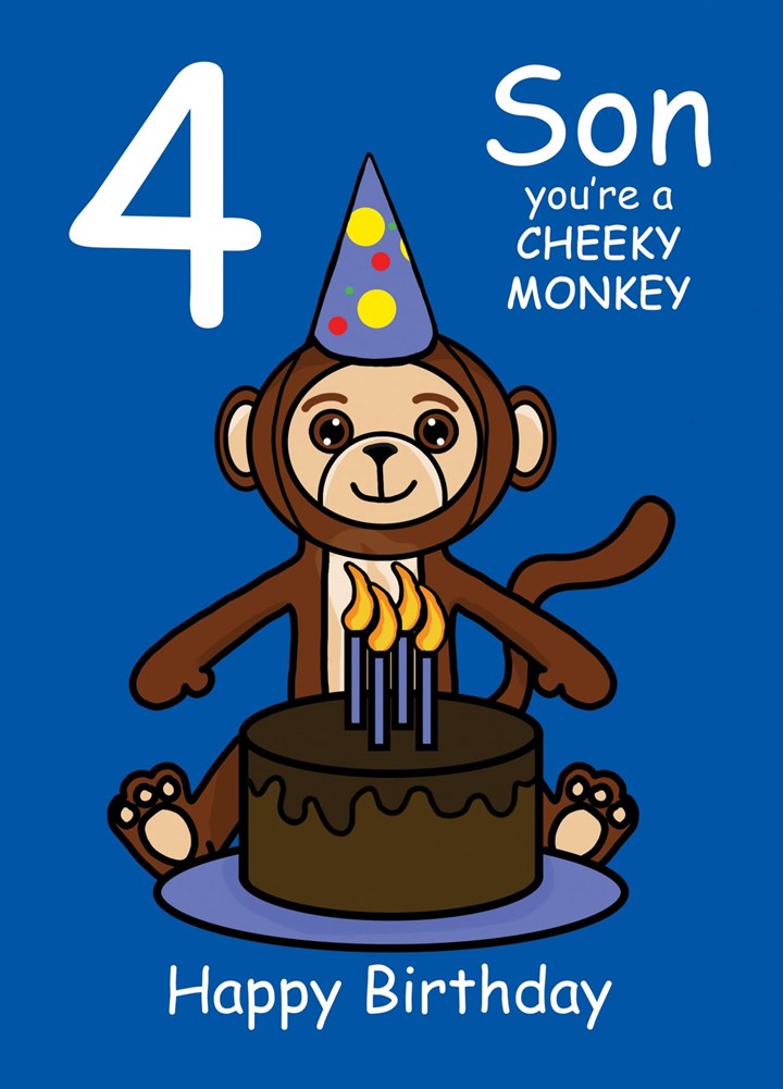 Cheeky Monkey Son 4th Birthday Card