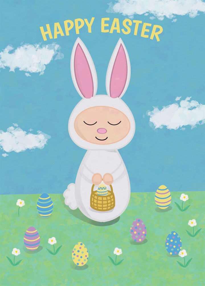 Cute Easter Egg Hunt Bunny Happy Easter Card