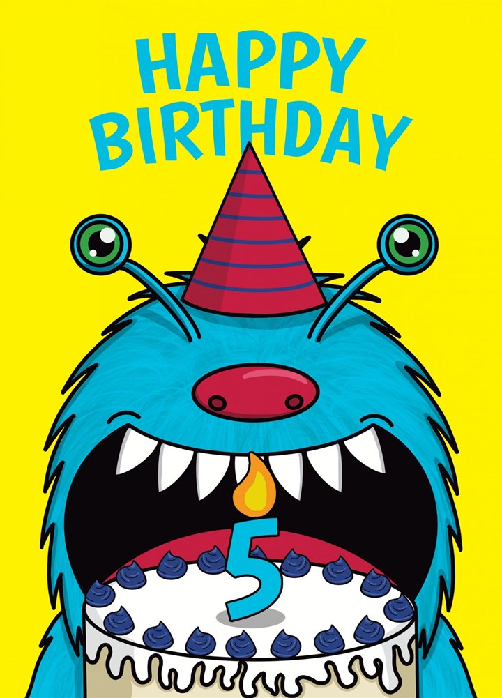 Cake Monster Happy 5th Birthday Card