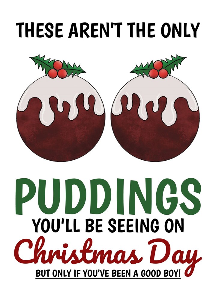 Naughty Christmas Card For Him, Xmas Pudding Boob Pun