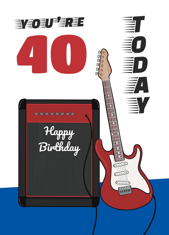 40th Birthday Card, Red Rock Guitar