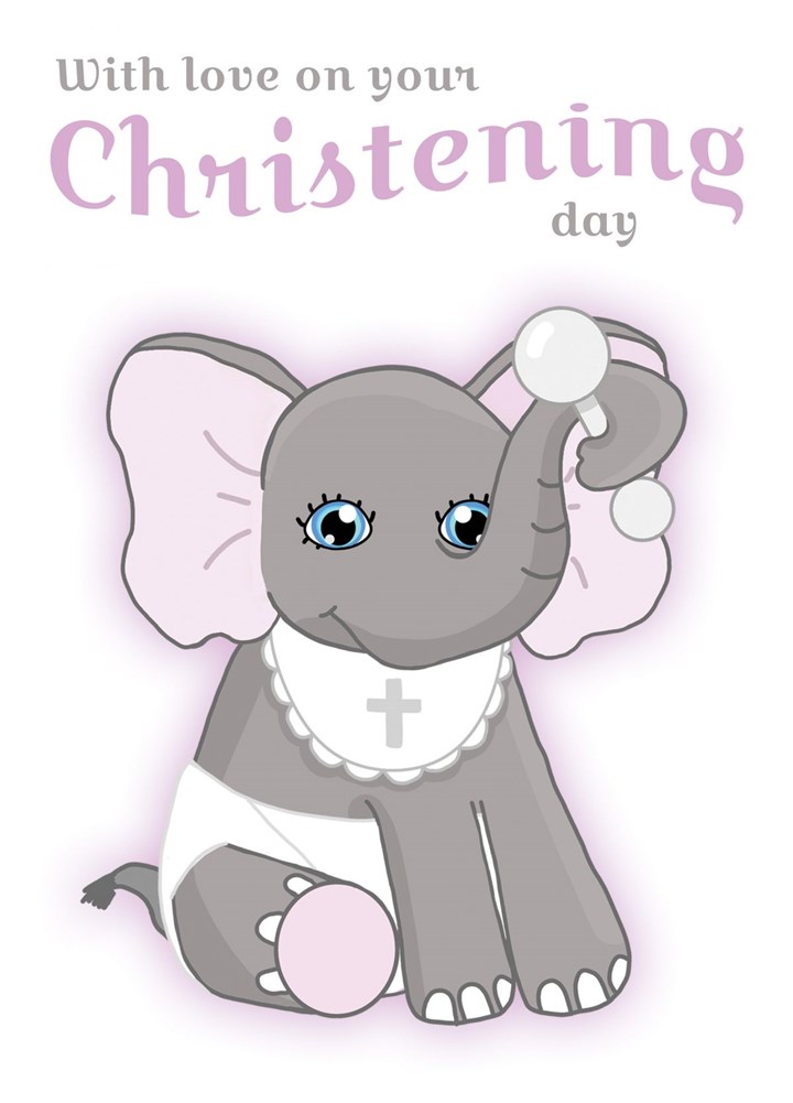 Christening Day Cute Girls Elephant Card
