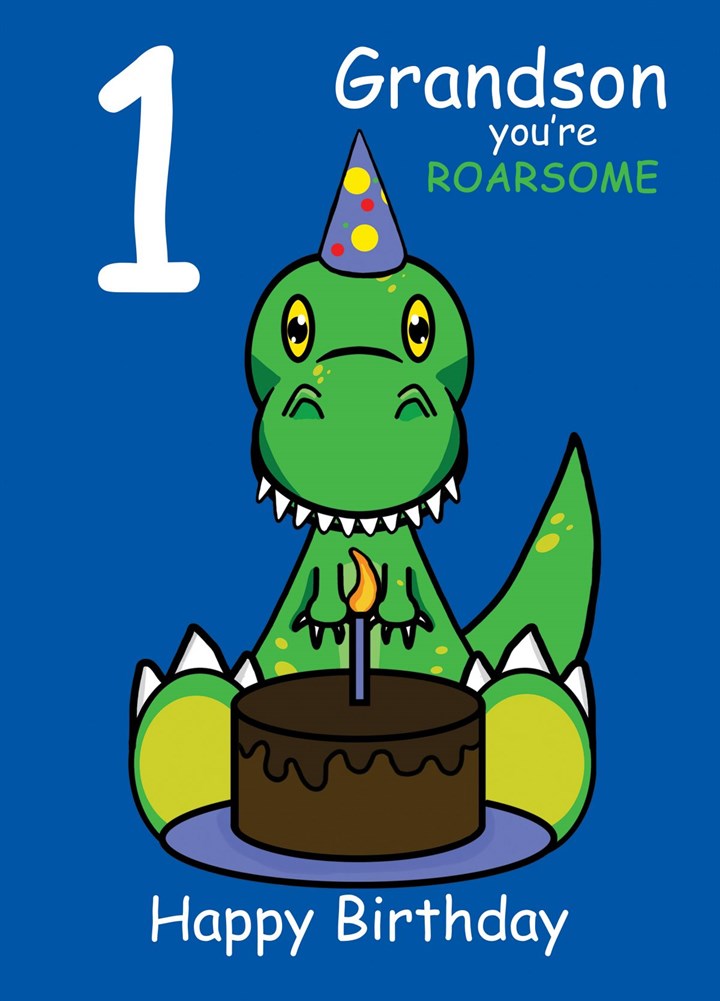 Dinosaur Roarsome Grandson 1st Birthday Card