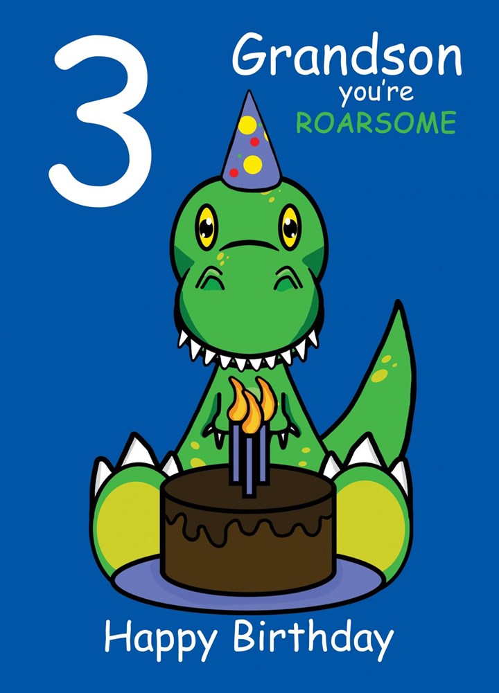 Dinosaur Roarsome Grandson 3rd Birthday Card