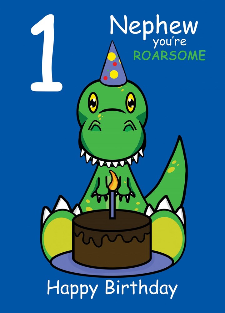 Dinosaur Roarsome Nephew 1st Birthday Card