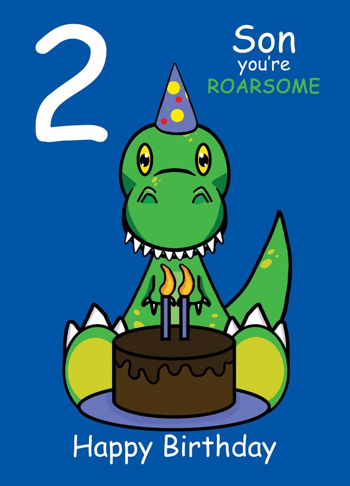 Dinosaur Roarsome Son 2nd Birthday Card