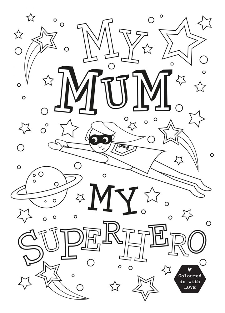 Colour Me In - My Mum My Superhero Card