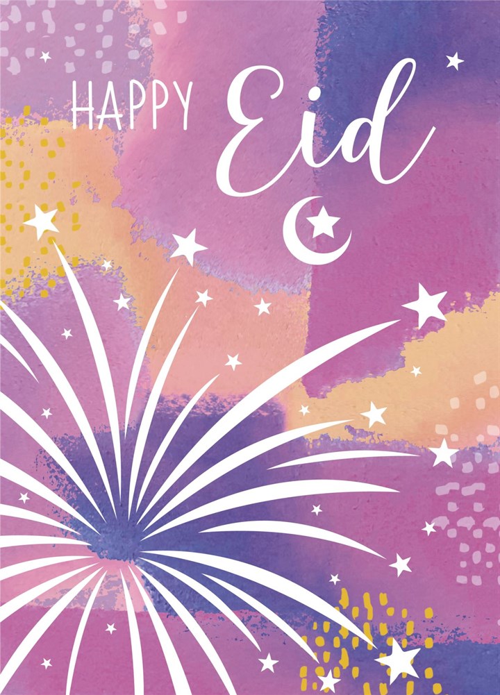 Happy Eid - Watercolour Fireworks Card
