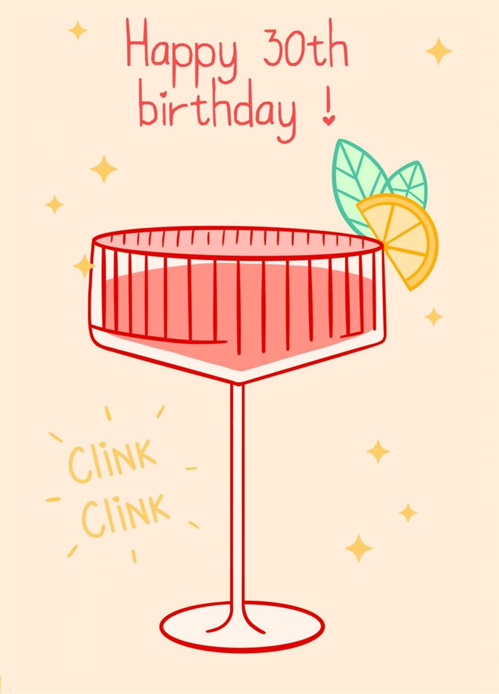 30th Birthday Clink Cocktail Card