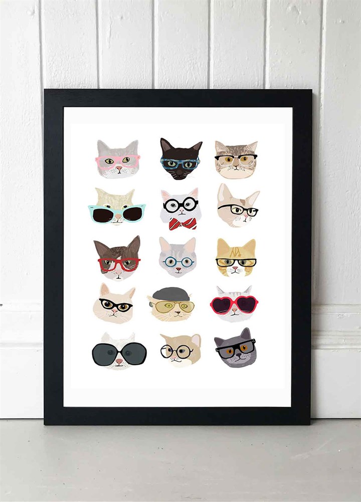 Cats in Glasses Art Print by Hanna Melin