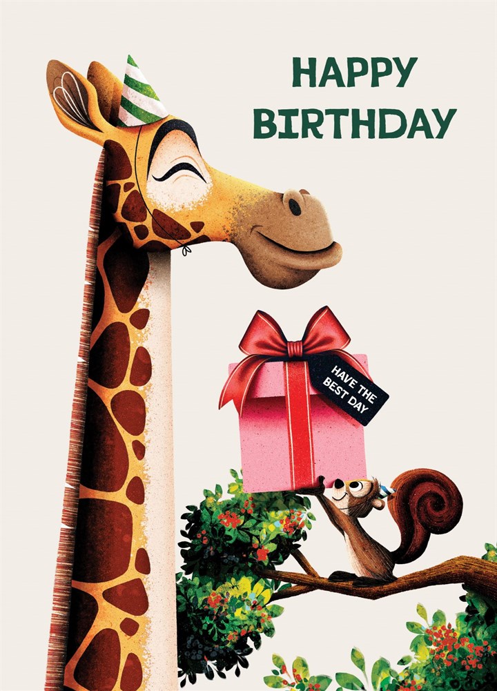 Giraffe & Squirrel Birthday Card