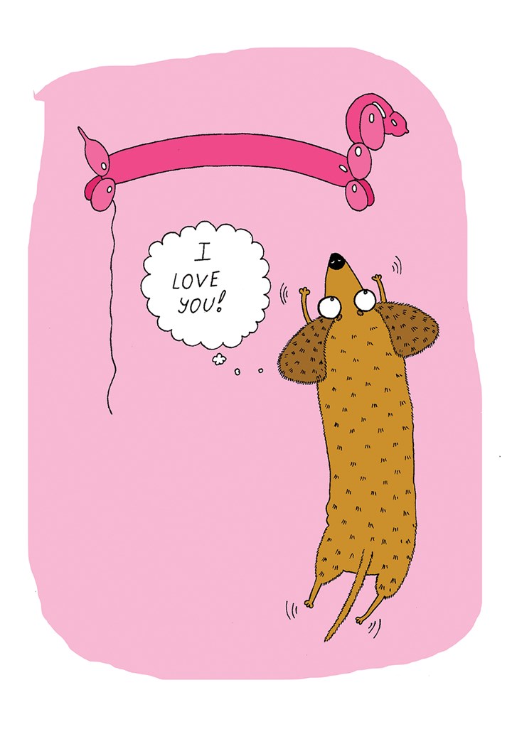 Dachshund In Love With Pink Balloon Dog Card