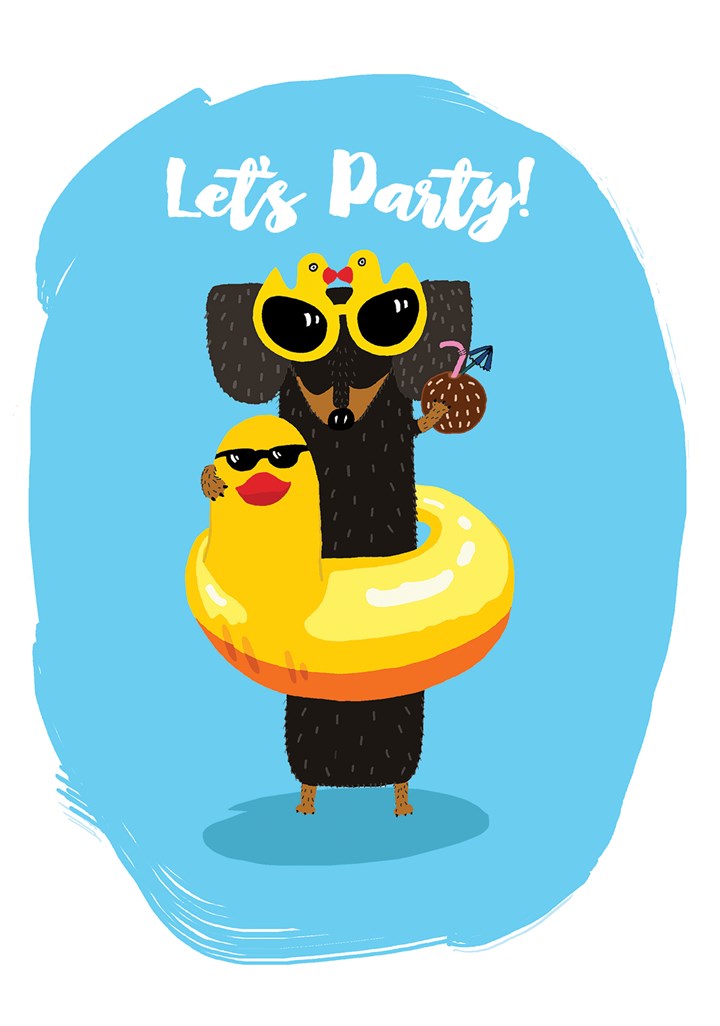 Dachshund Party Duck Card