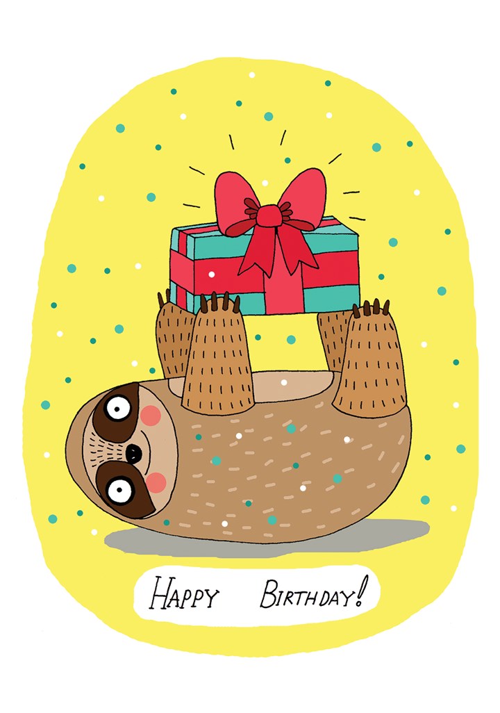 Happy Birthday Sloth With Present Card