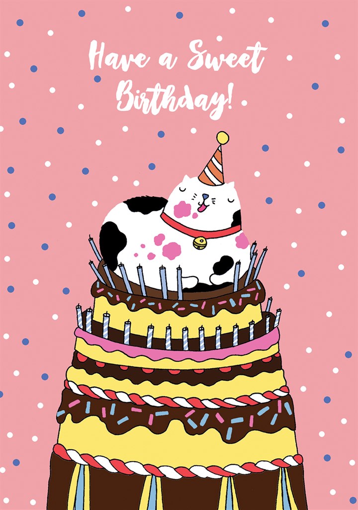 Have A Sweet Birthday Cat On A Cake Card