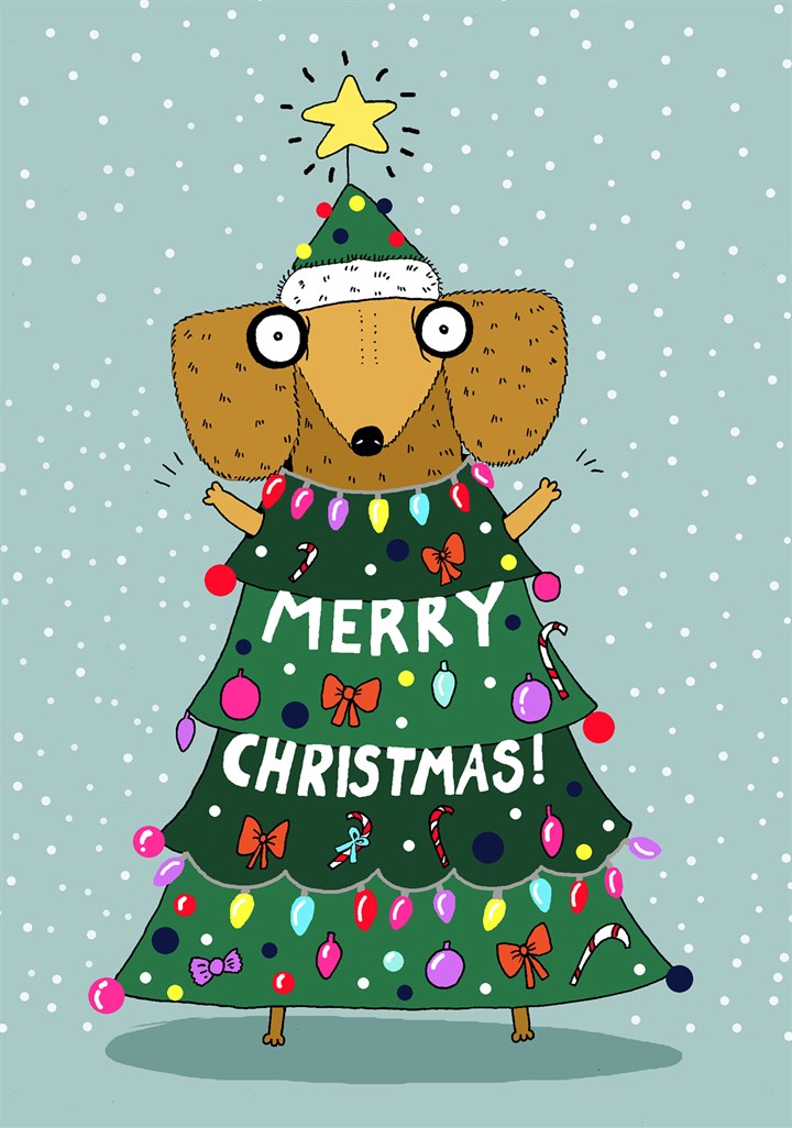 Dachshund Christmas Tree Card
