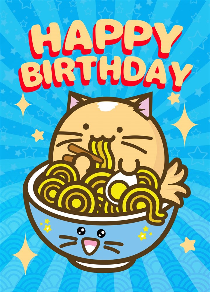 Happy Birthday Cute Ramen Cat Card