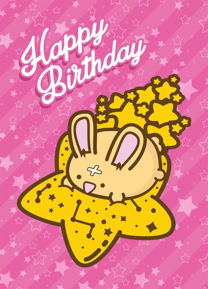 Happy Birthday Cute Flying Star Bunny Card