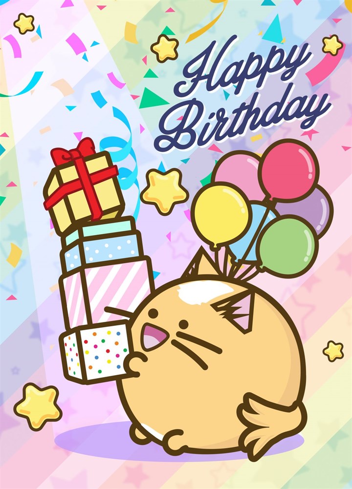 Happy Birthday Presents Cat Card