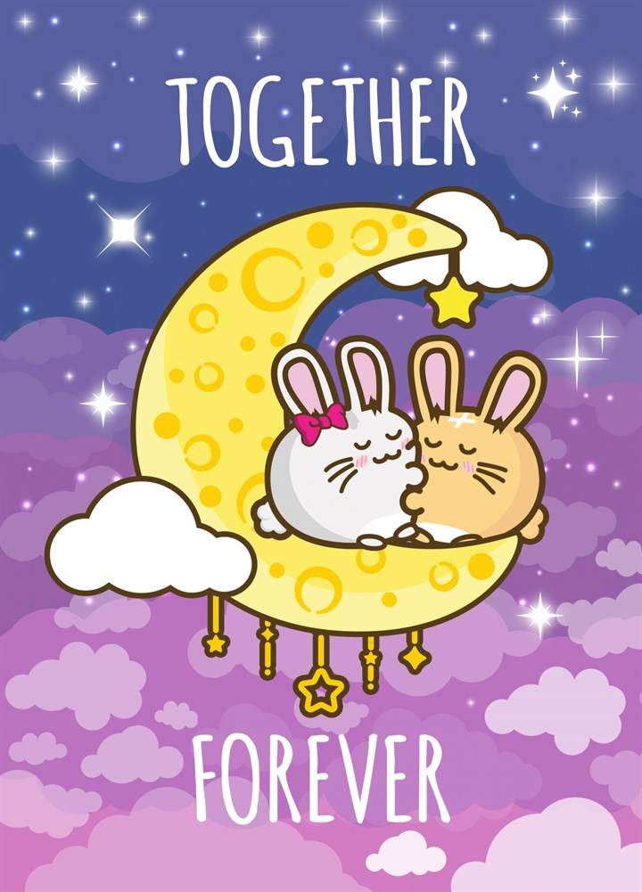Together Forever Night Sky Moon Bunnies Card