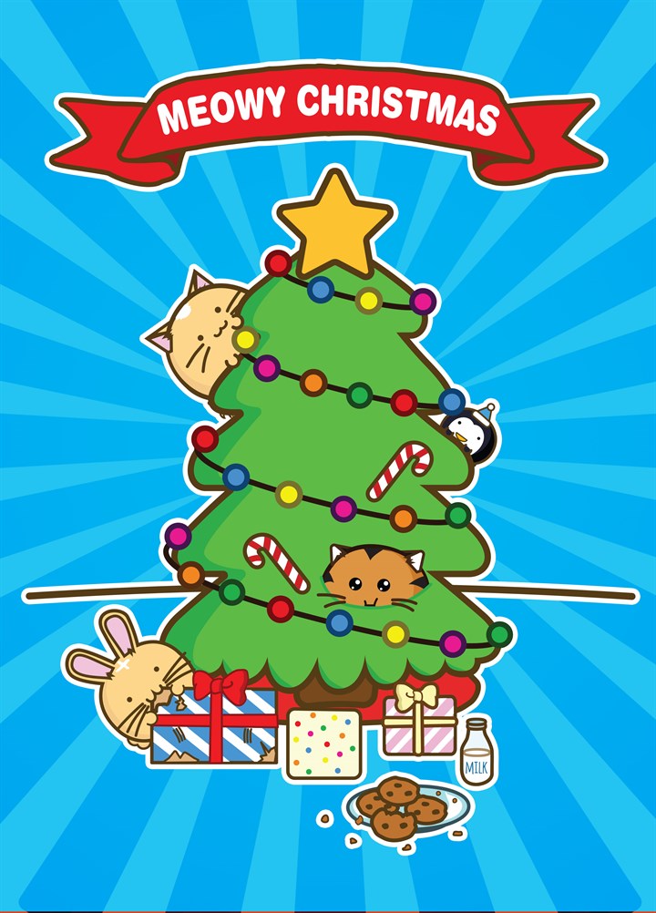 Meowy Fuzzball Christmas Card