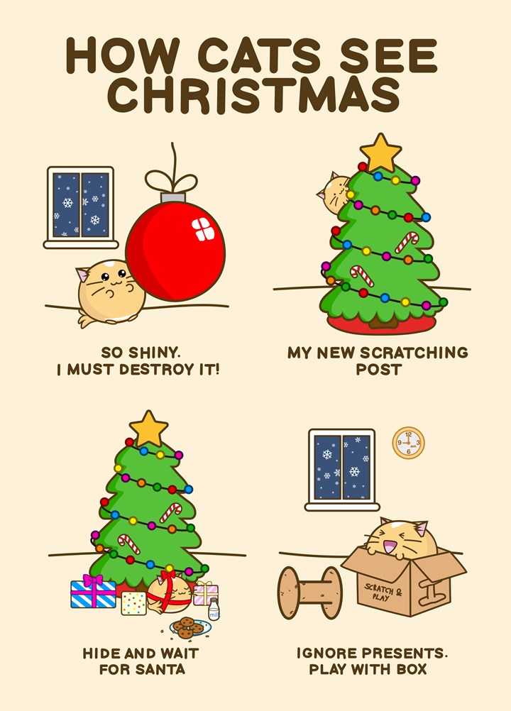 How Fuzzball Cats See Christmas Card