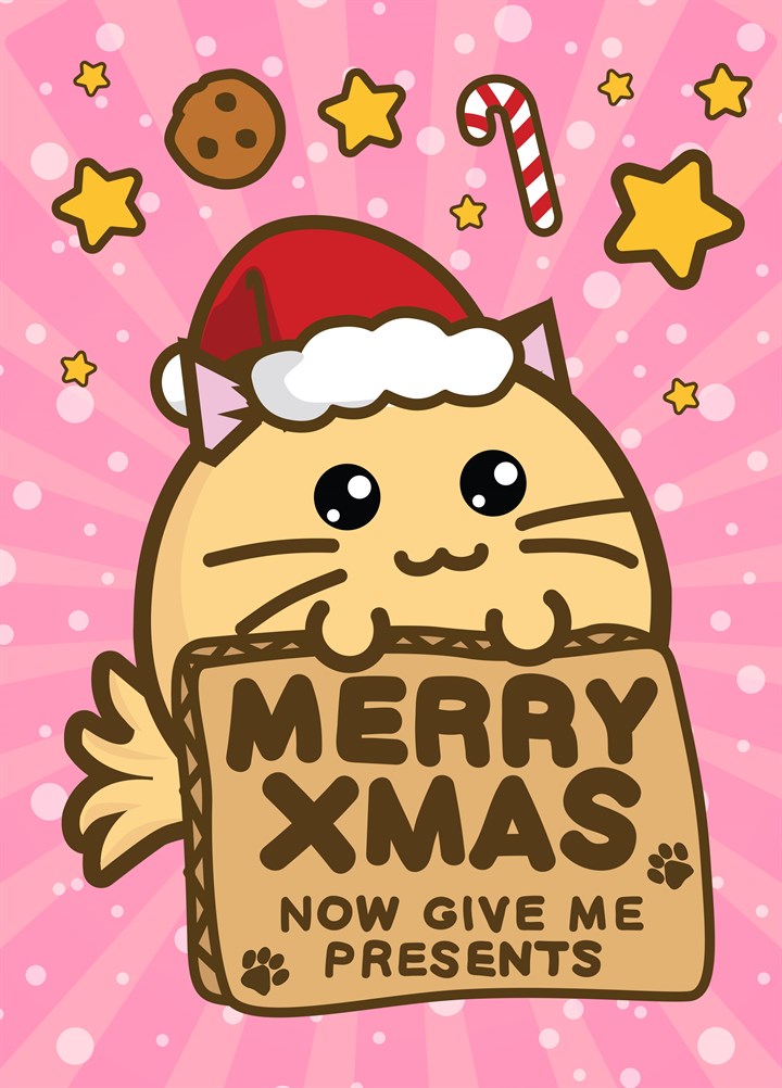 Merry Xmas Now Give Fuzzballs Presents Card
