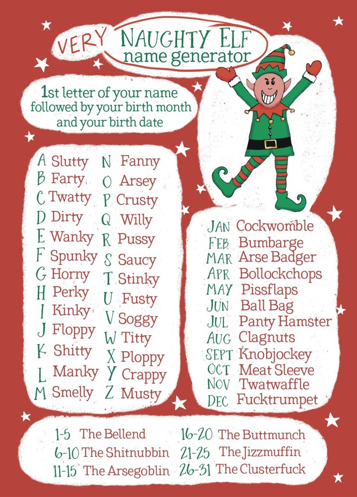 Very Rude Elf Name Generator Christmas Card