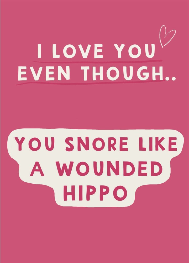 Love You Even Though Snore Like A Hippo Valentine Card