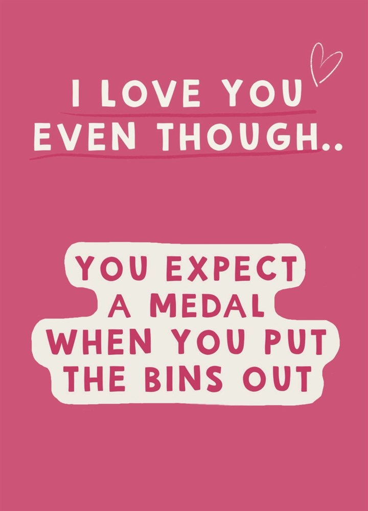 Medal For Putting The Bins Out Funny Anniversary Card