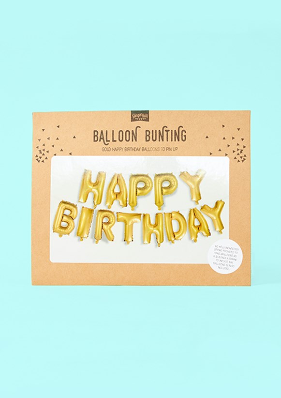 Gold Happy Bday Balloon Bunting